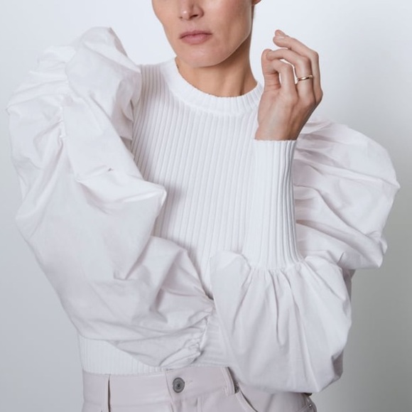 Zara white knit top with balloon shoulders - Picture 2 of 7